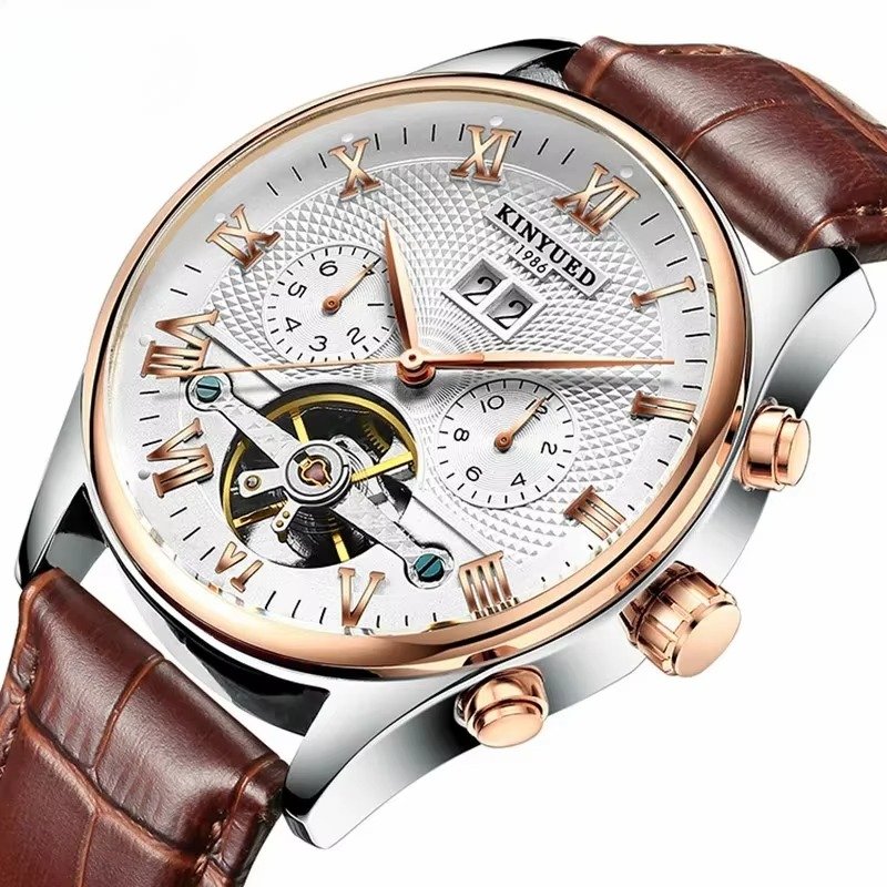 KINYUED J012 Luxury Men Automatic Mechanical Watches Calendar Waterproof Fashion Leather Watch