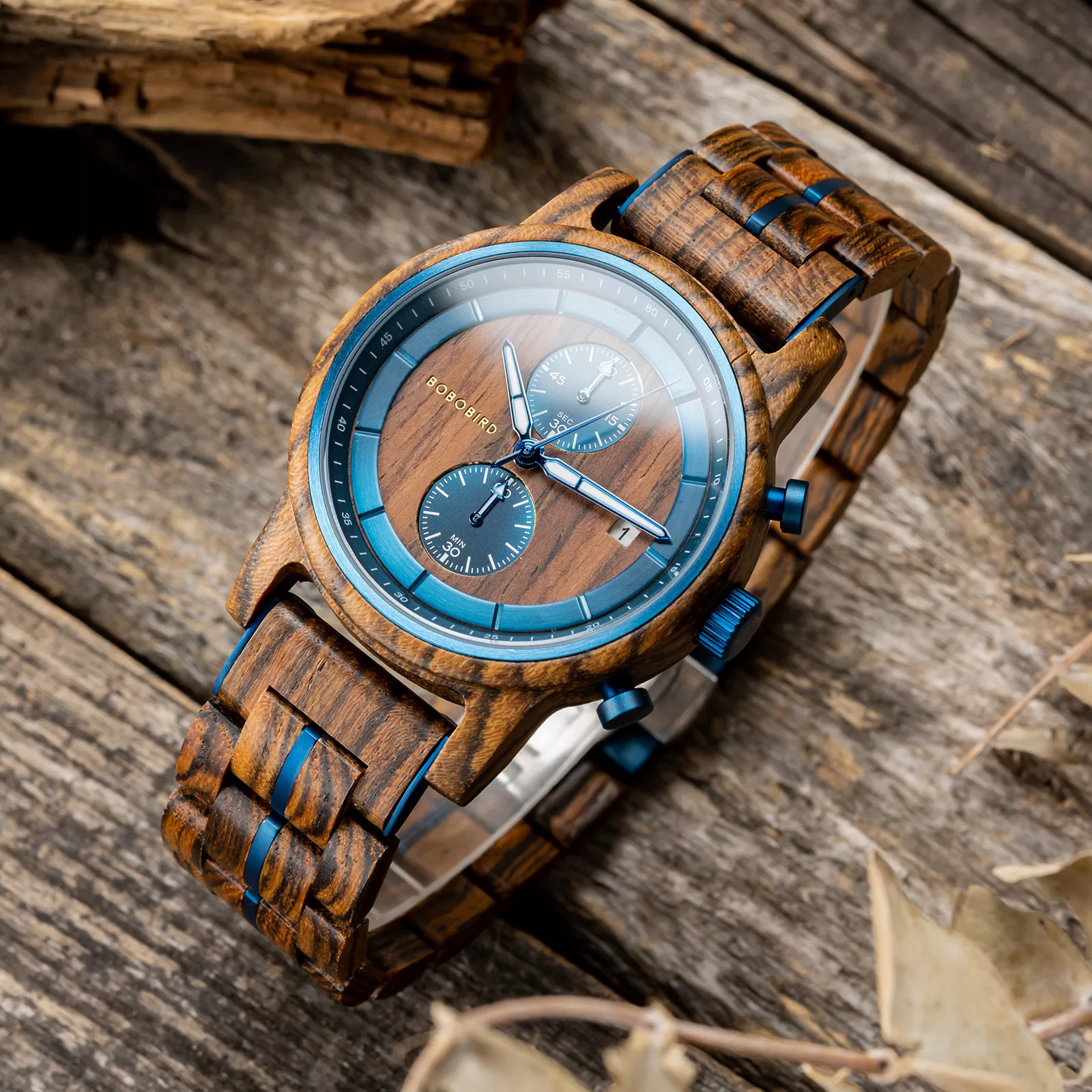 BOBO BIRD Men’s Wooden Watches Classic walnut Wood Silver Chronograph GT116,GT125